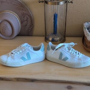 Veja White and Aqua Sneakers